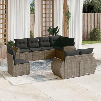 8-delige Loungeset met kussens poly rattan grijs