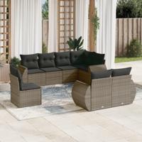 8-delige Loungeset met kussens poly rattan grijs - thumbnail