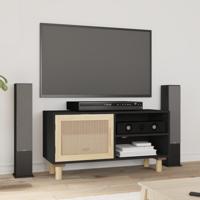 Tv-meubel 80x30x40 cm massief grenenhout en rattan zwart - thumbnail