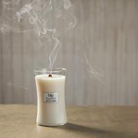 WoodWick Geurkaars Large White Tea & Jasmine - 18 cm / ø 10 cm - Geurkaars in Glas - Houten Lont - thumbnail