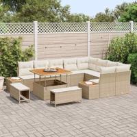 12-delige Tuinbankenset met kussens poly rattan acacia beige - thumbnail