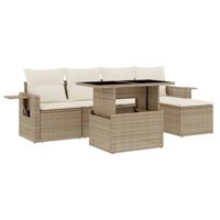 6-delige Loungeset met kussens poly rattan beige - thumbnail