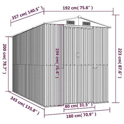 Tuinschuur 192x357x223 cm gegalvaniseerd staal lichtbruin