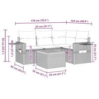 5-delige Loungeset met kussens poly rattan grijs - thumbnail