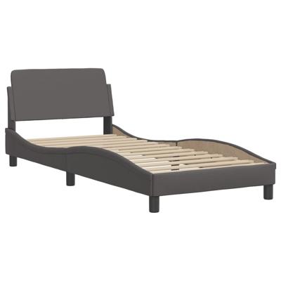 Bedframe met hoofdbord kunstleer grijs 90x200 cm