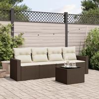 5-delige Loungeset met kussens poly rattan bruin - thumbnail