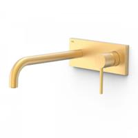 Wastafelmengkraan Inbouw Tres Study Exclusive met Afdekplaat Gebogen Uitloop 24 cm en Hendel Mat Goud - thumbnail