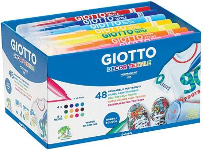 Giotto Decor Textile textielstiften, schoolpack met 48 stuks in geassorteerde kleuren Giotto Decor Textile textielstiften, schoolpack met 48 stuks in geassorteerde kleuren