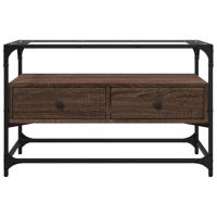 Tv-meubel met glazen blad 98x35x51 cm hout bruin eikenkleurig - thumbnail