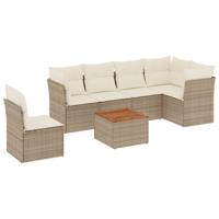7-delige Loungeset met kussens poly rattan beige - thumbnail