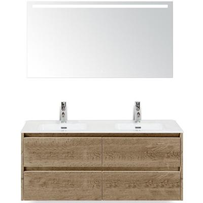 Dante Badmeubelset 120 cm - 4 Laden Natuur Eiken - Keramische Wastafel Wit Cover met Sence Spiegel