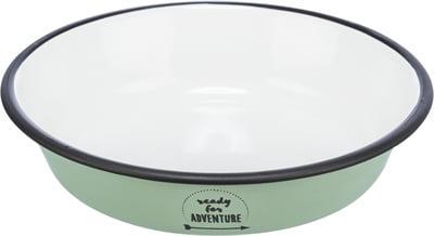 Trixie voer/waterbak plat emaille / rvs groen Trixie voer/waterbak plat emaille / rvs groen