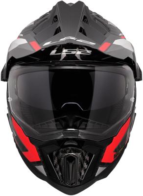 LS2 endurohelm "mx701 explorer carbon frontier ii", inwendig zonnevizier, uitneembaar, wasbaar, hypoallergeen en ademend, verstevigde kinriem, rescue wangkussentjes, dubbele d-voering helmet mx701 expl. car.fr.ii l red/black