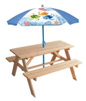 Tuinmeubelen - FUN HOUSE - Ma Petite Carapace houten picknicktafel H.53xL.95xD.100 cm met schildpadparasol H.125x100 cm - thumbnail