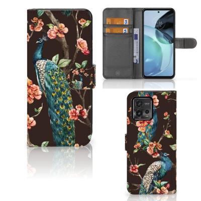Motorola Moto G72 | Telefoonhoesje | Met pasjeshouder | Pauw met Bloemen Motorola Moto G72 | Telefoonhoesje | Met pasjeshouder | Pauw met Bloemen