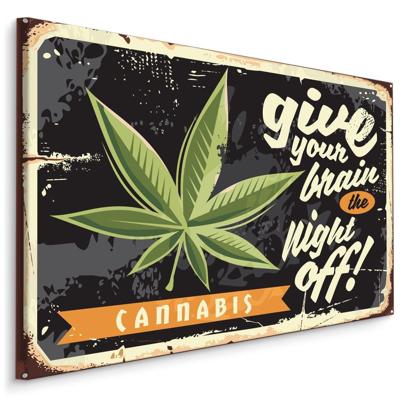 Schilderij - Cannabis blad en retro belettering, Premium Print Schilderij - Cannabis blad en retro belettering, Premium Print