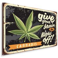 Schilderij - Cannabis blad en retro belettering, Premium Print - thumbnail