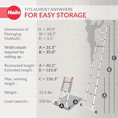 Hailo t80 aluminium telescoopladder 11 treden + stabilisatiebalk 103-322 cm