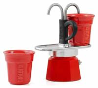 Italiaanse koffiezetmachine set + 2 kopjes - BIALETTI - Mini-express - Roestvrij staal / Rood - thumbnail