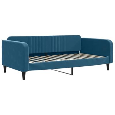 Slaapbank met onderschuifbed en lades 100x200 cm fluweel blauw