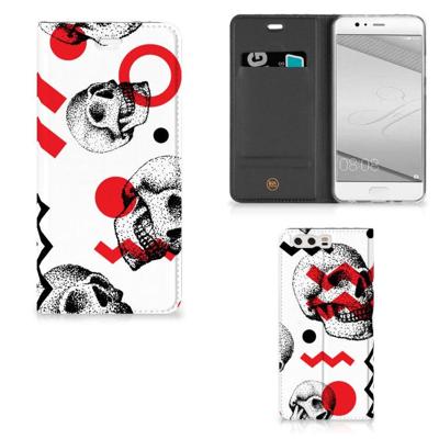 Mobiel BookCase Huawei P10 Plus Skull Red Mobiel BookCase Huawei P10 Plus Skull Red