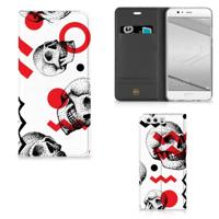 Mobiel BookCase Huawei P10 Plus Skull Red - thumbnail