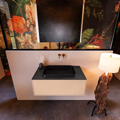 Badkamermeubelset Mondiaz Erin 80 cm met 1 Lade met RIDGE Wastafel Midden Urban Zonder Kraangaten Greeploos Mat Rosee