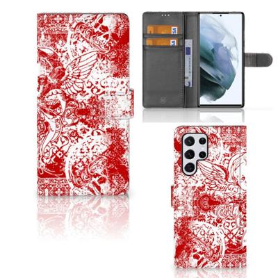 Telefoonhoesje met Naam Samsung Galaxy S22 Ultra Angel Skull Rood Telefoonhoesje met Naam Samsung Galaxy S22 Ultra Angel Skull Rood