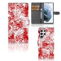 Telefoonhoesje met Naam Samsung Galaxy S22 Ultra Angel Skull Rood - thumbnail