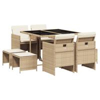 9-delige Tuinset met kussens poly rattan beige - thumbnail