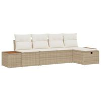 5-delig tuinbankstel met kussens in beige poly rattan - thumbnail