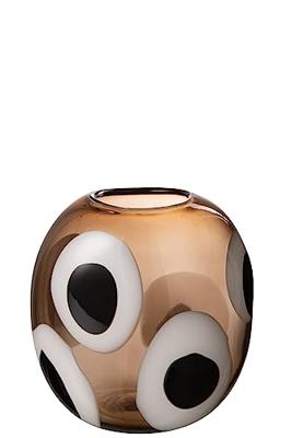 J-Line vaas Izzy - glas - wit|bruin - small - Ø 14 cm