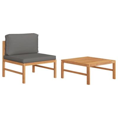 2-delige Loungeset met donkergrijze kussens teakhout 2-delige Loungeset met donkergrijze kussens teakhout