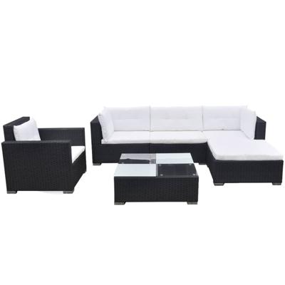 6-delige Loungeset met kussens poly rattan zwart