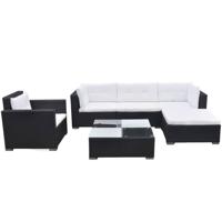 6-delige Loungeset met kussens poly rattan zwart - thumbnail
