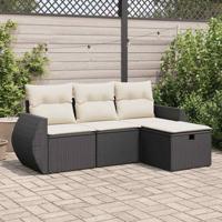 4-delige Loungeset met kussens poly rattan zwart - thumbnail