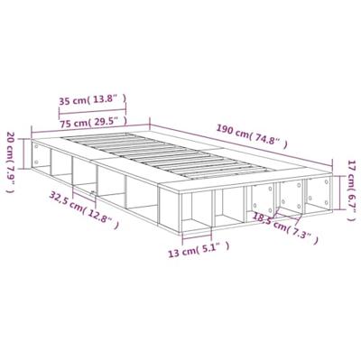 Bedframe bewerkt hout betongrijs 75x190 cm