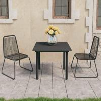 3-delige Tuinset PVC-rattan zwart - thumbnail