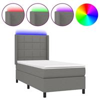 Boxspring met matras en LED stof donkergrijs 100x200 cm - thumbnail