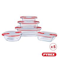 Set van stapelbare en luchtdichte voedselcontainers Pyrex Cook & Heat Rood Rechthoekig 5 Onderdelen - thumbnail