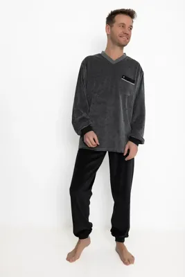 Outfitter velours heren pyjama - Anchor - Warme winter pyjama - S - Antracite - S - S - S - S - S - S - S - S - S - S - S - S