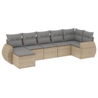 7-delige Loungeset met kussens poly rattan beige - thumbnail