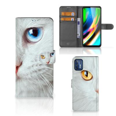 Motorola Moto G9 Plus | Telefoonhoesje | Met pasjeshouder | Witte Kat