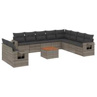 11-delige Loungeset met kussens poly rattan grijs - thumbnail