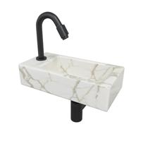 Wiesbaden Mini-Rhea Links fonteinset 36x18x9cm Carrara marmerlook wit incl. victoria luxe fonteinkraan zwart mat 32.5496 - 22.2730 - 32.3537 - sw696215 - sw696205 - thumbnail