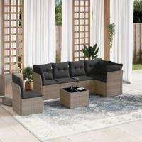 7-delige Loungeset met kussens poly rattan grijs - thumbnail