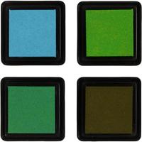 Creativ Company Stempelinkt, h: 2 cm, afm 3,5x3,5 cm, groen, lichtgroen, olijf, aqua, 4 stuk/ 1 doos - thumbnail