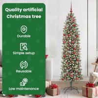 VidaXL Kunstmatige slanke kerstboom met 300 led groen en wit 180 cm - thumbnail