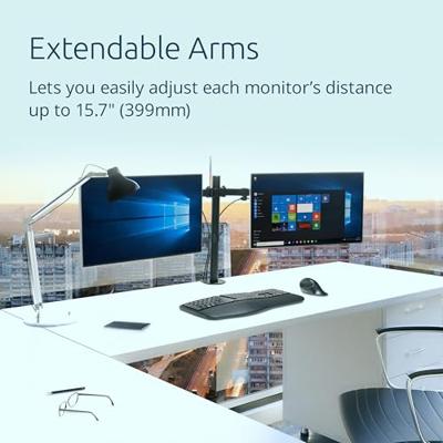 Kensington SmartFit Ergo monitorarm, met uitschuifbare arm, dubbel, zwart - thumbnail