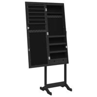 VidaXL Sieradenkast met spiegel en led-verlichting vrijstaand zwart - thumbnail